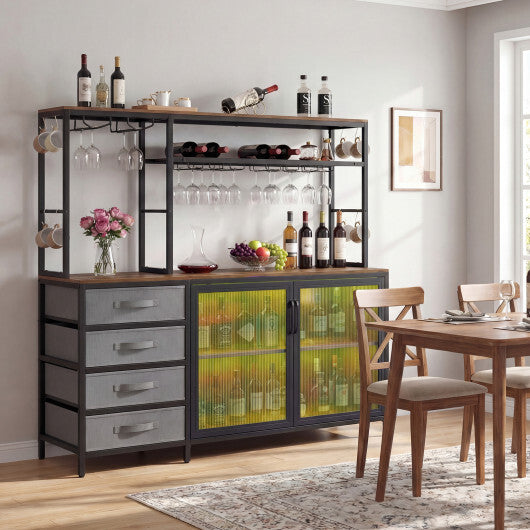 Sideboard Buffet Cabinet with LED Lights 55 inch Coffee Table with Power Outlets-Rustic Brown - Color: Rustic Brown