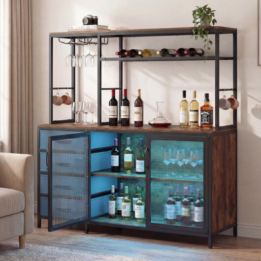 Sideboard Buffet Cabinet with LED Lights 55 inch Coffee Table with Power Outlets-Rustic Brown - Color: Rustic Brown