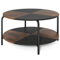 2-Tier Round Coffee Table Metal Frame with Storage Shelf-Rustic Brown - Color: Rustic Brown
