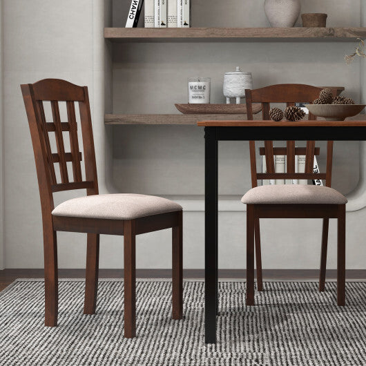 Set of 2 Wood Kitchen Chairs with Faux Leather Upholstered Seat-Coffee - Color: Coffee