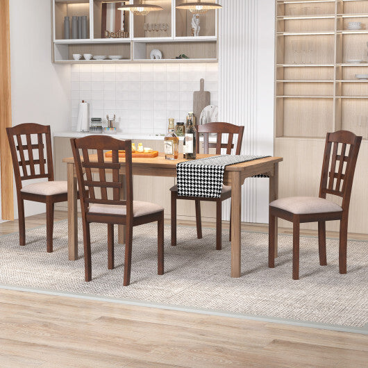 Set of 2 Wood Kitchen Chairs with Faux Leather Upholstered Seat-Coffee - Color: Coffee
