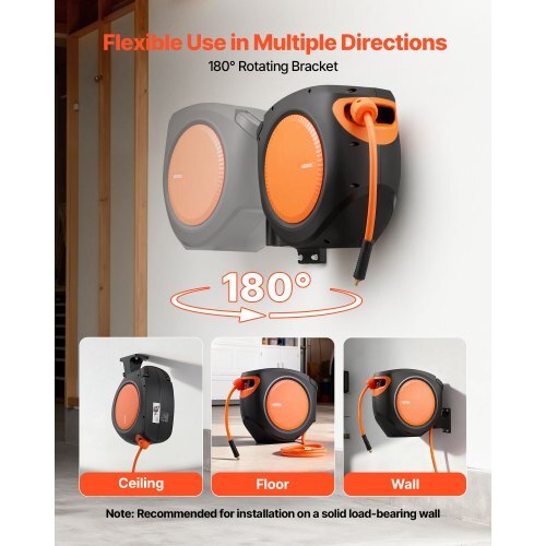 Retractable Air Hose Reel, 3/8 Inch x 80 FT Hybrid Air Hose Max 300PSI, Enclosed Air-Compressor Hoses Reel Auto Rewind with 6.6 ft Lead in, 180? Swivel Ceiling/Wall Mount for Workshops