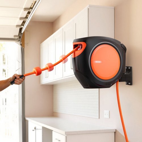 Retractable Air Hose Reel, 3/8 Inch x 80 FT Hybrid Air Hose Max 300PSI, Enclosed Air-Compressor Hoses Reel Auto Rewind with 6.6 ft Lead in, 180? Swivel Ceiling/Wall Mount for Workshops