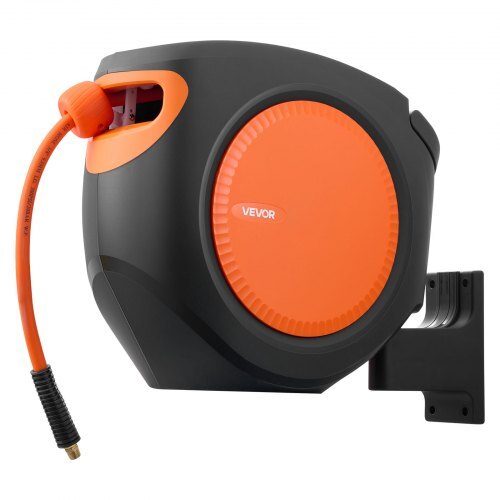 Retractable Air Hose Reel, 3/8 Inch x 80 FT Hybrid Air Hose Max 300PSI, Enclosed Air-Compressor Hoses Reel Auto Rewind with 6.6 ft Lead in, 180? Swivel Ceiling/Wall Mount for Workshops