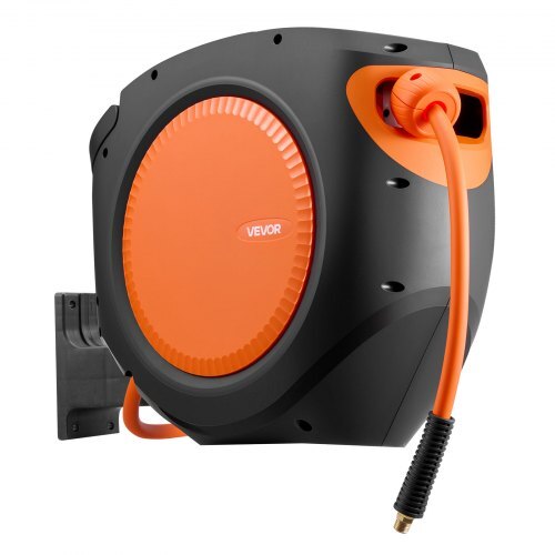 Retractable Air Hose Reel, 3/8 Inch x 80 FT Hybrid Air Hose Max 300PSI, Enclosed Air-Compressor Hoses Reel Auto Rewind with 6.6 ft Lead in, 180? Swivel Ceiling/Wall Mount for Workshops