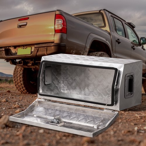 Heavy Duty Aluminum Truck Bed Tool Box, Stripes Plated Tool Box with Side Handle and T-Lock Keys, Storage Toolbox Chest Organizer for Trailer, Pickup, Truck Bed, RV, 30"x13"x13", Silver