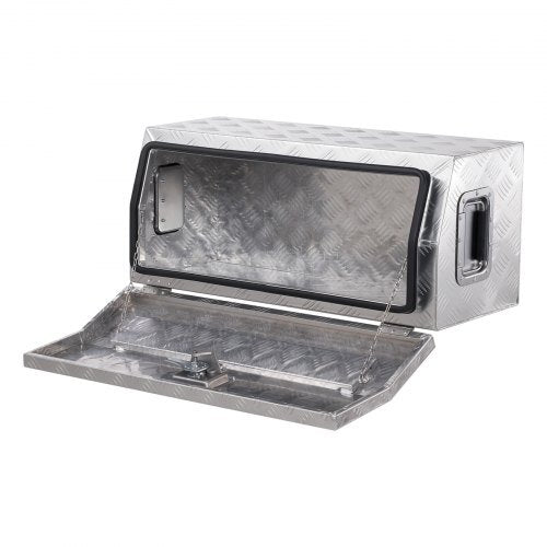 Heavy Duty Aluminum Truck Bed Tool Box, Stripes Plated Tool Box with Side Handle and T-Lock Keys, Storage Toolbox Chest Organizer for Trailer, Pickup, Truck Bed, RV, 30"x13"x13", Silver