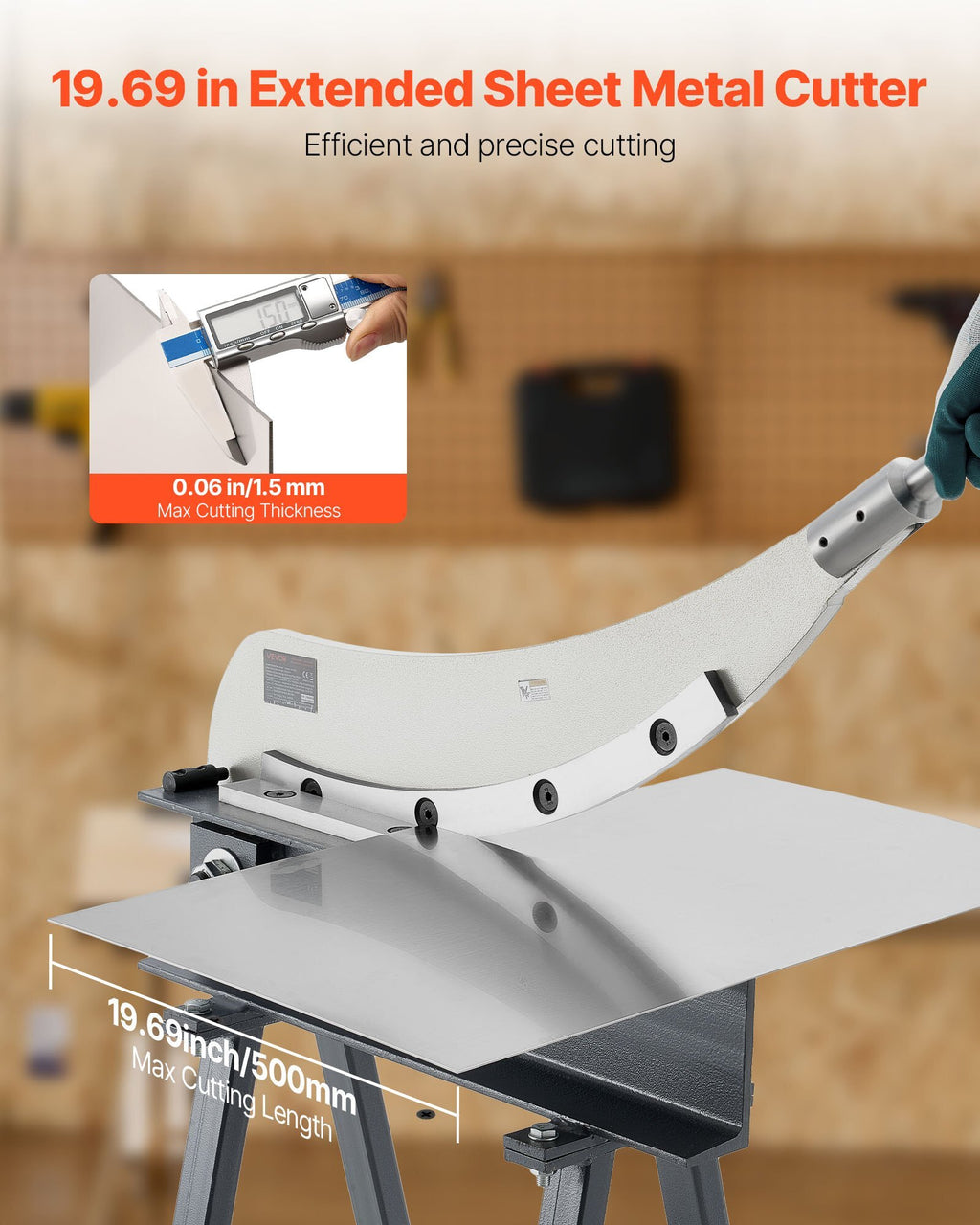 Guillotine Shear, 20 in Bed Width Benchtop Cutter, Manual Hand Plate Shear for Metal Sheet Processing, with Q235 Material, High Precision, Stand, for PCB Board, Aluminum, Steel, Copper, Plastic