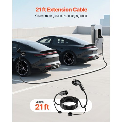 EV Charger Extension Cable, 40Amp 21 ft J1772 Extension Cord Compatible with 120V-240V SAE J1772 Electric Vehicle Chargers, Level 1/Level 2 IP66 Heavy Duty Car Charging Cable with Carrying Bag