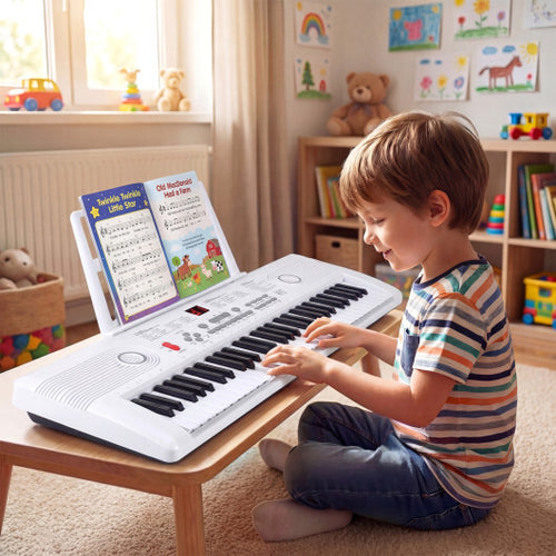 61 Key Electric Portable Digital Keyboard Piano for Beginner-White - Color: White