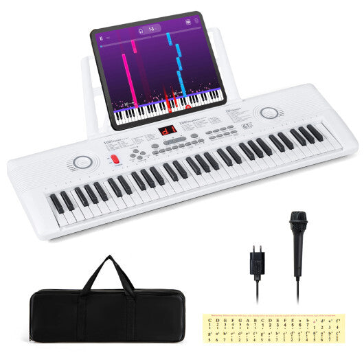 61 Key Electric Portable Digital Keyboard Piano for Beginner-White - Color: White