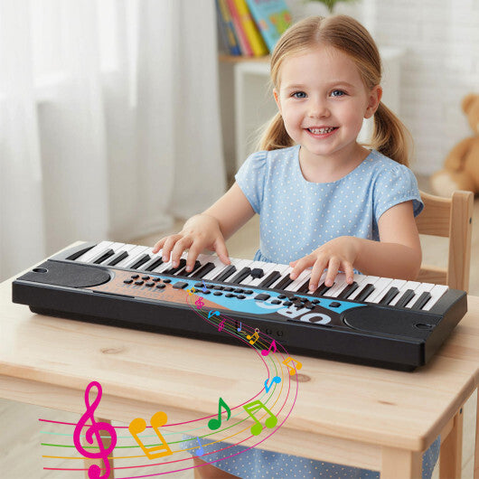 Kids Piano Keyboard 49 Keys Portable Electric Keyboard Piano with 8 Rhythms 8 Tones-Black - Color: Black