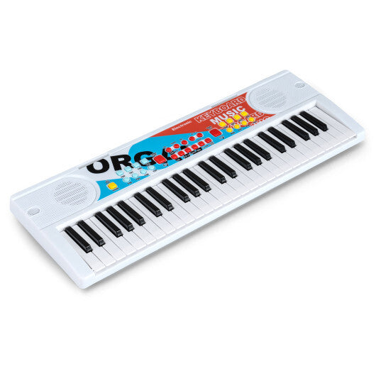 Kids Piano Keyboard 49 Keys Portable Electric Keyboard Piano with 8 Rhythms 8 Tones-White - Color: White
