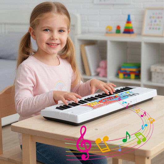 Kids Piano Keyboard 49 Keys Portable Electric Keyboard Piano with 8 Rhythms 8 Tones-White - Color: White