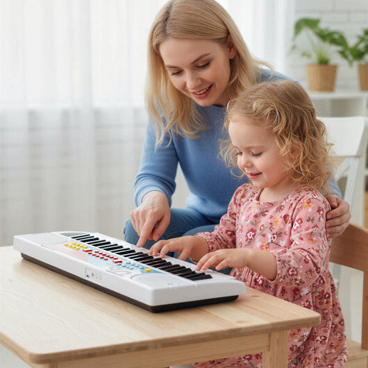 Kids Piano Keyboard 49 Keys Portable Electric Keyboard Piano with 8 Rhythms 8 Tones-White - Color: White