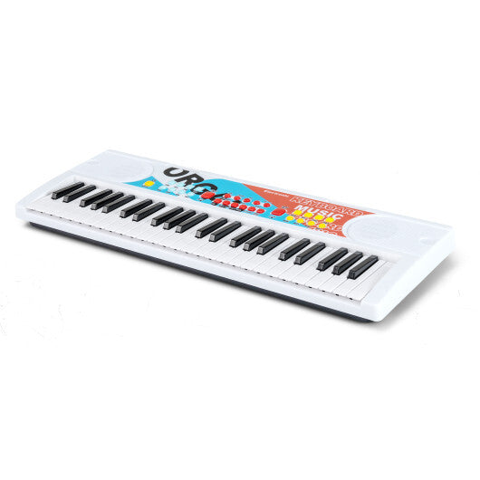 Kids Piano Keyboard 49 Keys Portable Electric Keyboard Piano with 8 Rhythms 8 Tones-White - Color: White