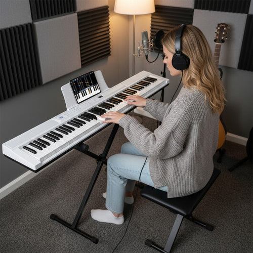 88-Key Electric Piano Keyboard with Adjustable Stand and  Portable Bag-White - Color: White