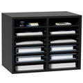 Wood Literature Organizer, 12 Compartments, File Sorter with Removable Shelves, Mailboxes Slot for Office Home Classroom Mailrooms Organization, EPA Certified, Black