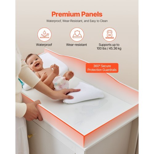 Changing Table Dresser, Baby Diaper Change Station with 3 Drawers, Multi-Functional Modern Changing Table Dresser with Storage Organizer Nursery for Children's Room, White