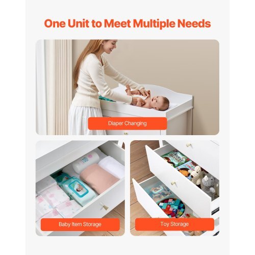 Changing Table Dresser, Baby Diaper Change Station with 3 Drawers, Multi-Functional Modern Changing Table Dresser with Storage Organizer Nursery for Children's Room, White