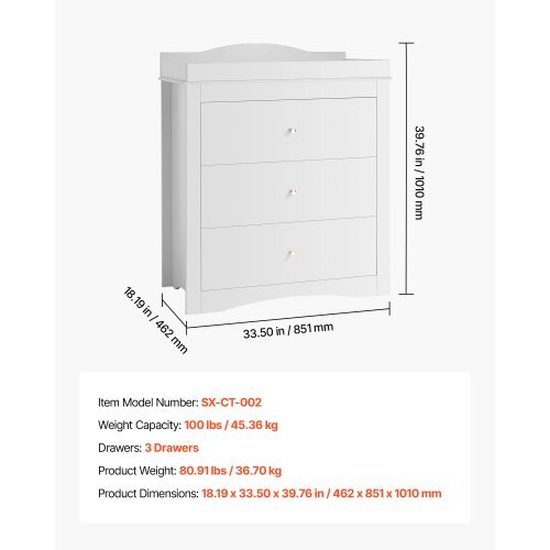 Changing Table Dresser, Baby Diaper Change Station with 3 Drawers, Multi-Functional Modern Changing Table Dresser with Storage Organizer Nursery for Children's Room, White