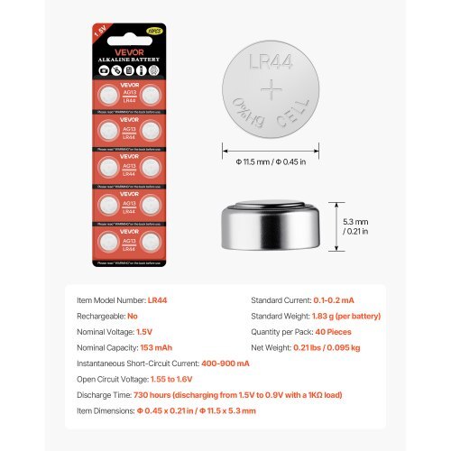 Button Cell Battery, 4 Pack (40 Count) LR44 Alkaline Batteries Non-Mercury, AG13 357 303 SR44 Battery 1.5V Button Coin Cell Batteries for Remote Controls, Heart Rate Monitors, and Other Devices