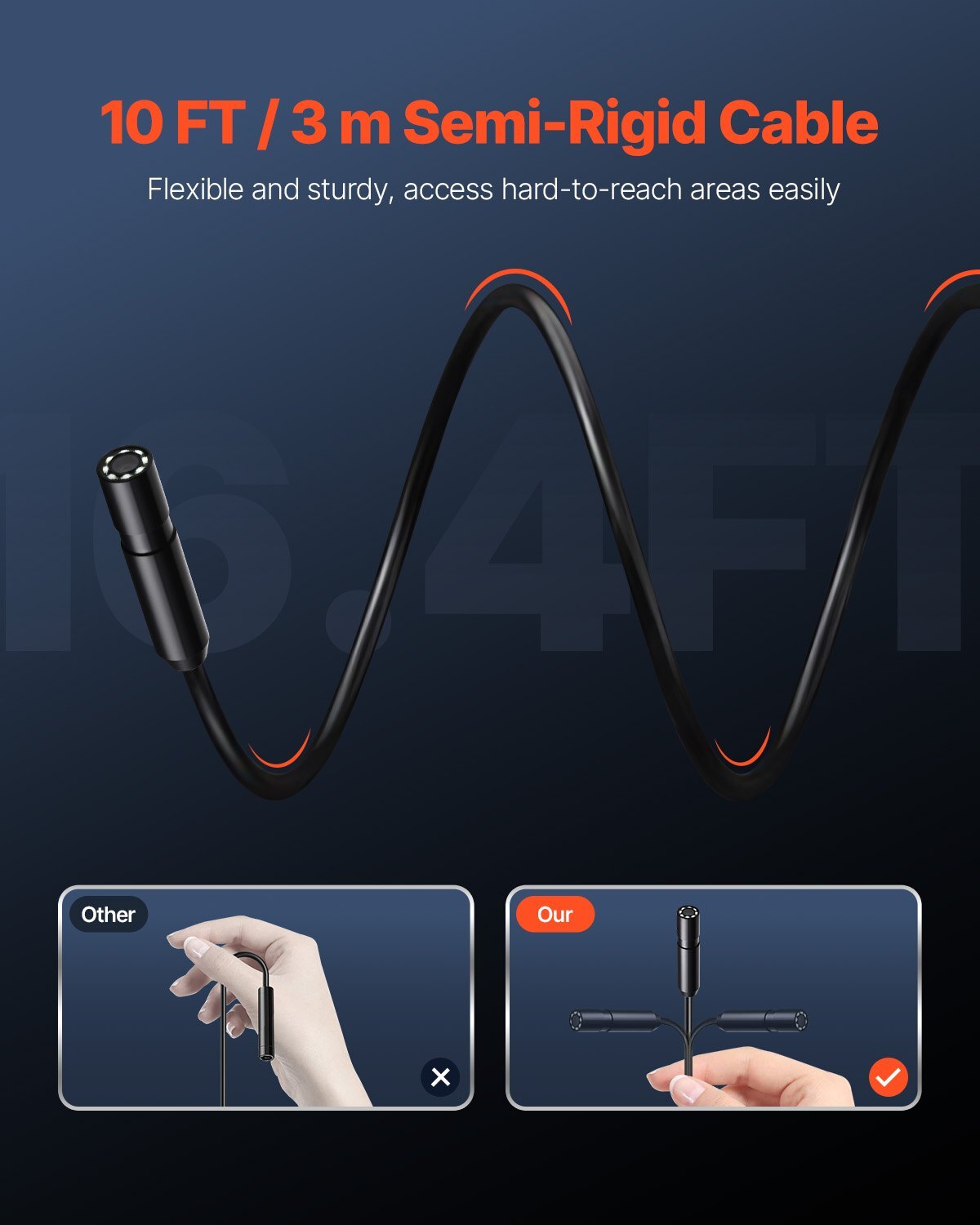 Endoscope Camera with Light, 1920P HD Borescope for Android & IOS, 8 LED Lights Inspection Camera with 10FT Semi-Rigid Cable, 2X Zoom, IP67 Waterproof Snake Scope Camera for Auto, Plumbing