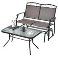 Outdoor Gliding Loveseat Chair with Tempered Glass Coffee Table-2 Pieces - Color: Brown
