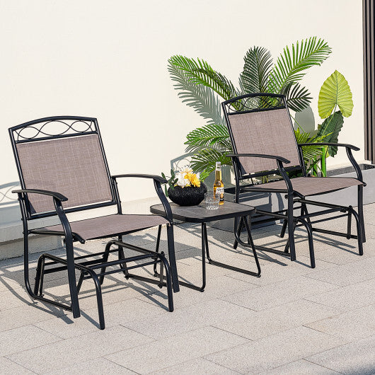 Outdoor Gliding Loveseat Chair with Tempered Glass Coffee Table-2 Pieces - Color: Brown