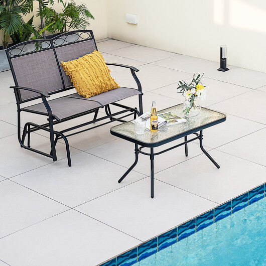 Outdoor Gliding Loveseat Chair with Tempered Glass Coffee Table-2 Pieces - Color: Brown