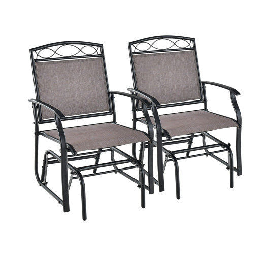 Outdoor Gliding Loveseat Chair with Tempered Glass Coffee Table-2 Pieces - Color: Brown