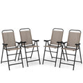 Patio Folding Bar Stool Set of 4 with Metal Frame and Footrest-Coffee - Color: Coffee