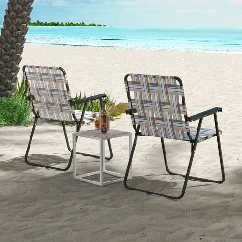 4 Pieces Folding Beach Chair Camping Lawn Webbing Chair-Coffee - Color: Coffee
