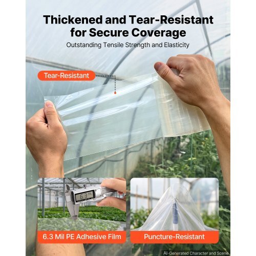 Greenhouse Repair Tape 6 in x 108 ft 6.3 Mil Clear Polyethylene Patch, for Plastic Sheeting & Tent Seaming Sealing, Waterproof & Sun-Resistant, Heavy Duty Greenhouse Sheeting Coverings Film Tape