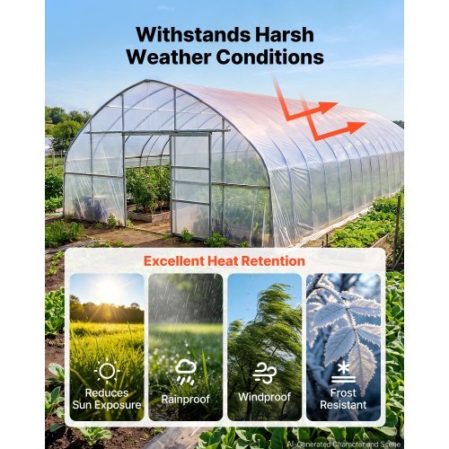 Greenhouse Plastic Sheeting 10 x 100 ft 6 Mil Clear Polyethylene Film, for Farms Agriculture Garden Outdoor Plant, Water Sun Frost Wind Dust Resistant, Heavy Duty Thick Winter Hoop House Cover