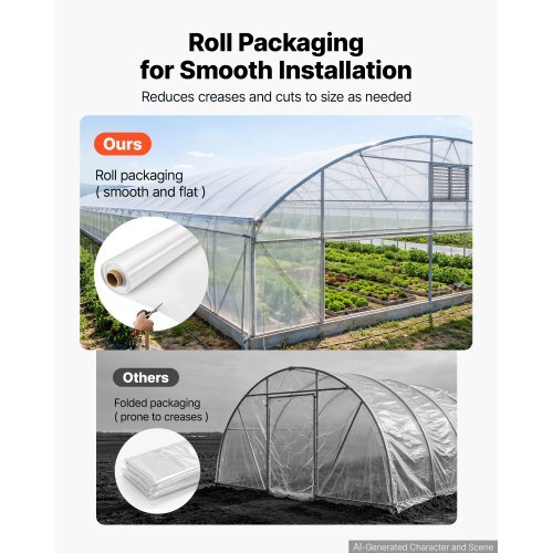 Greenhouse Plastic Sheeting 10 x 100 ft 6 Mil Clear Polyethylene Film, for Farms Agriculture Garden Outdoor Plant, Water Sun Frost Wind Dust Resistant, Heavy Duty Thick Winter Hoop House Cover