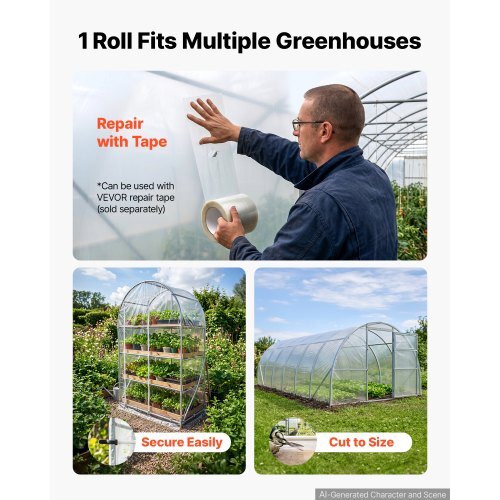 Greenhouse Plastic Sheeting 10 x 100 ft 6 Mil Clear Polyethylene Film, for Farms Agriculture Garden Outdoor Plant, Water Sun Frost Wind Dust Resistant, Heavy Duty Thick Winter Hoop House Cover