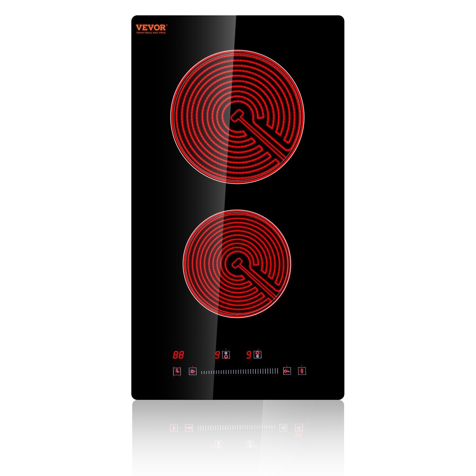 Built in Electric Stove Top, 20 x 11.6 inch 2 Burners, 240V Glass Radiant Cooktop with Sensor Touch Control, Timer & Child Lock Included, 9 Power Levels for Simmer Steam Slow Cook Fry