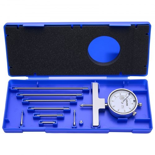 Depth Gauge, Depth Micrometer 0-22 inch Measuring Range, 0.001" Resolution, with 4 Anvils & 6 Standard Rods, Precision Easy to Read Mechanical Tool for Measuring Groove, Step, Hole