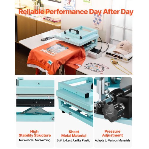 Hybrid Heat Press, 15 x 15 inch, 5-in-1 Multifunction, Heat Up Fast and Even, All-New Patented Design, Easy to Control, Sublimation Press Machine for T-shirts/Tumblers/Caps/Plates, Light Green
