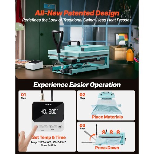 Hybrid Heat Press, 15 x 15 inch, 8-in-1 Multifunction, Heat Up Fast and Even, All-New Patented Design, Easy to Control, Sublimation Press Machine for T-shirts/Tumblers/Caps/Plates, Light Green