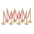 Stanchions and Velvet Ropes 8Pcs, Hollow Base with Stainless Steel Post, 6 Red Velvet Ropes and Posts, Crowd Control Barriers Gold Stanchions, Red Carpet Runner Poles for Party Supplies