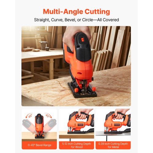 Cordless Jig Saw, 20 V, 3000 SPM Blade Speed, Cordless Jigsaw with Battery and Charger, LED Light, 6 Variable Speed, 0- 45? Bevel Cuts, with 6 pcs Blades, 4 Orbital Settings, for Wood, Metal