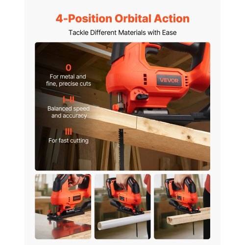 Cordless Jig Saw, 20 V, 3000 SPM Blade Speed, Cordless Jigsaw with Battery and Charger, LED Light, 6 Variable Speed, 0- 45? Bevel Cuts, with 6 pcs Blades, 4 Orbital Settings, for Wood, Metal