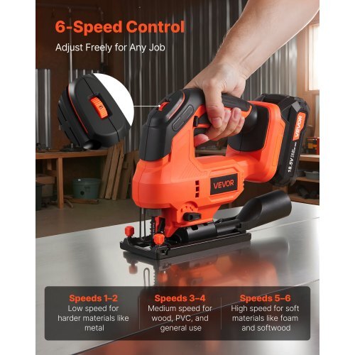Cordless Jig Saw, 20 V, 3000 SPM Blade Speed, Cordless Jigsaw with Battery and Charger, LED Light, 6 Variable Speed, 0- 45? Bevel Cuts, with 6 pcs Blades, 4 Orbital Settings, for Wood, Metal