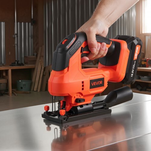 Cordless Jig Saw, 20 V, 3000 SPM Blade Speed, Cordless Jigsaw with Battery and Charger, LED Light, 6 Variable Speed, 0- 45? Bevel Cuts, with 6 pcs Blades, 4 Orbital Settings, for Wood, Metal