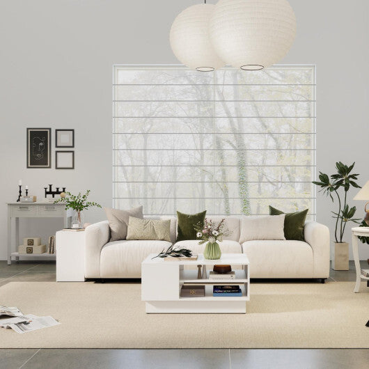 5-Piece Modern Living Room Furniture Set: Side table+Coffee table+Console table+Bookcase+Corner shelf - Color: White