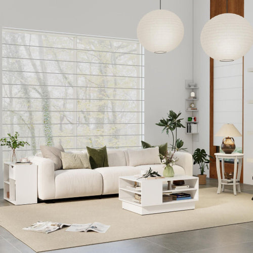 5-Piece Modern Living Room Furniture Set: Side table+Coffee table+Console table+Bookcase+Corner shelf - Color: White