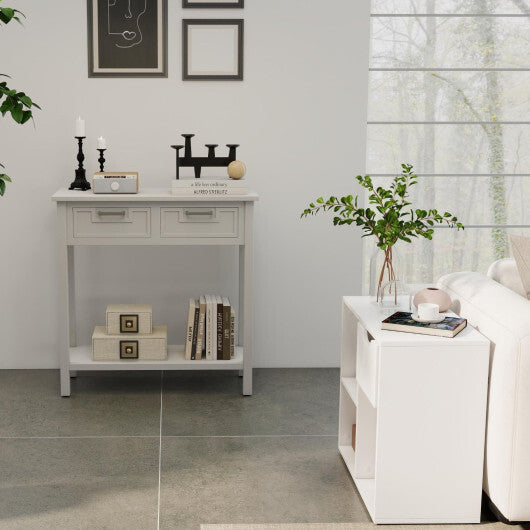 5-Piece Modern Living Room Furniture Set: Side table+Coffee table+Console table+Bookcase+Corner shelf - Color: White