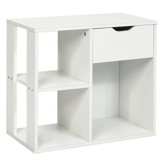 5-Piece Modern Living Room Furniture Set: Side table+Coffee table+Console table+Bookcase+Corner shelf - Color: White